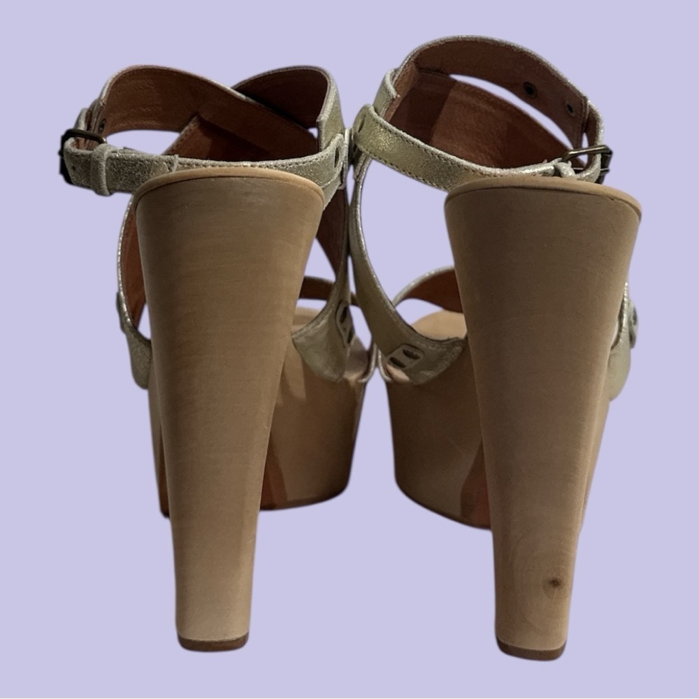J. LITVACK Platform Sandals 6” Heel Ankle Strap Champagne Gold Size 8.5V - Picture 4 of 10